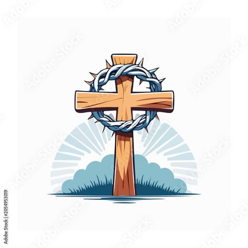 Cartoon cross with crown of thorns illustration