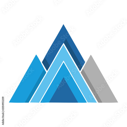 Geometric mountain range icon in shades of blue and gray