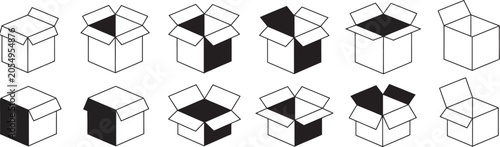 Tableau sur toile Box, vector illustration collection including open cartons, shipping packages, u