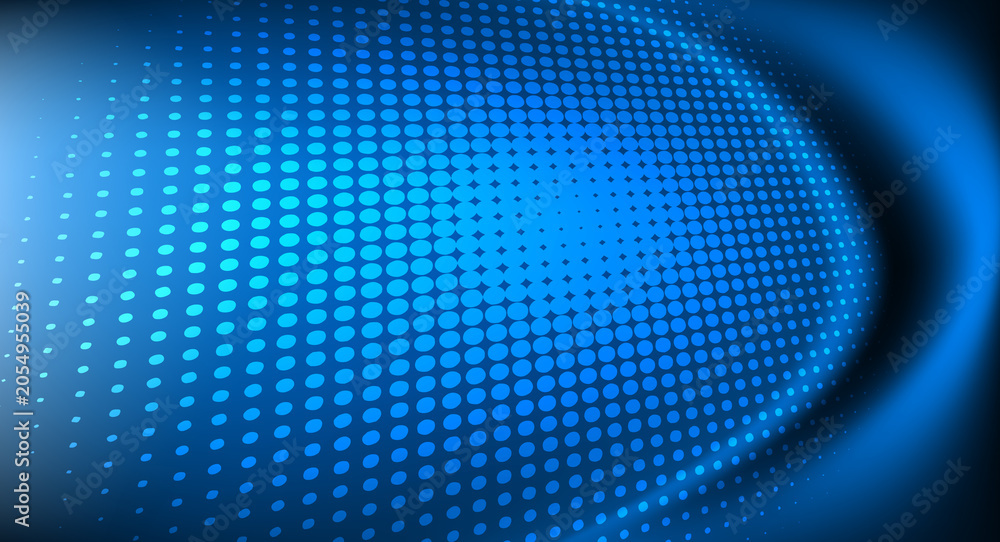 Fototapeta premium Modern blue halftone grid background with dynamic light curve and professional digital texture decoration.