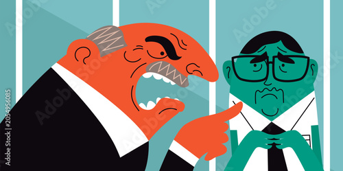 Obraz na plátně frightened office worker being yelled at and mistreated by his boss