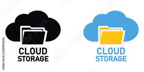 Cloud storage with file folders icon. Modern digital data management, colorful professional technology illustration