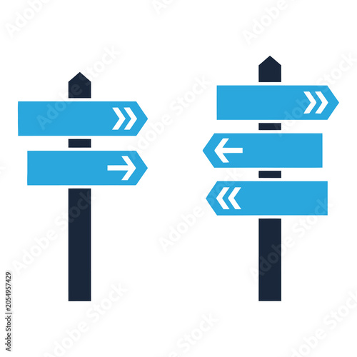Cuadro en lienzo Blue directional street signs on posts with white arrows  various directions ico