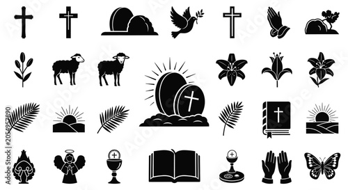 Fotografija Religious Symbols Collection Black Silhouette Icons On White Background christia