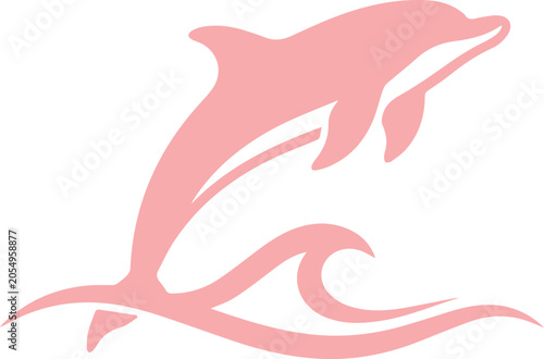 Tableau sur toile Pink dolphin jumping over sea waves, minimalist aquatic mammal vector silhouette