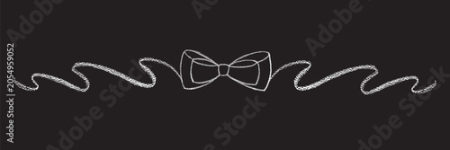 Chalk coquette bow on ribbon banner. Hand drawn vector illustration isolated on black chalkboard background for design template wedding, Birthday, Christmas decoration or discount, sale.