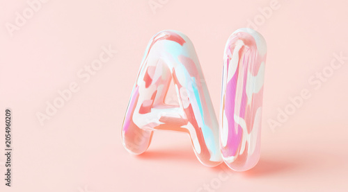 Multicolored shapes forming word AI on soft pastel background