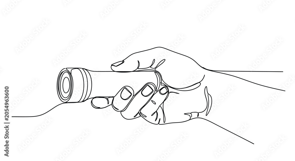 Obraz premium Single line drawing of a hand holding a portable flashlight