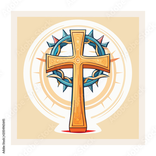 Cartoon cross with crown of thorns illustration