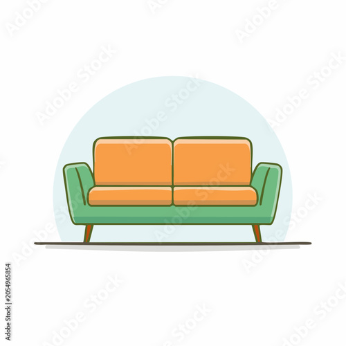 Flat design illustration of a green and orange sofa