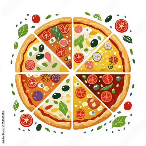 Flat design pizza slices illustration
