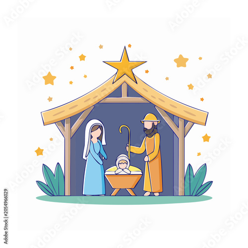 Nativity Scene Flat Design Illustration