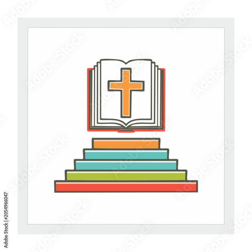 Open Book with Cross Flat Design Vector