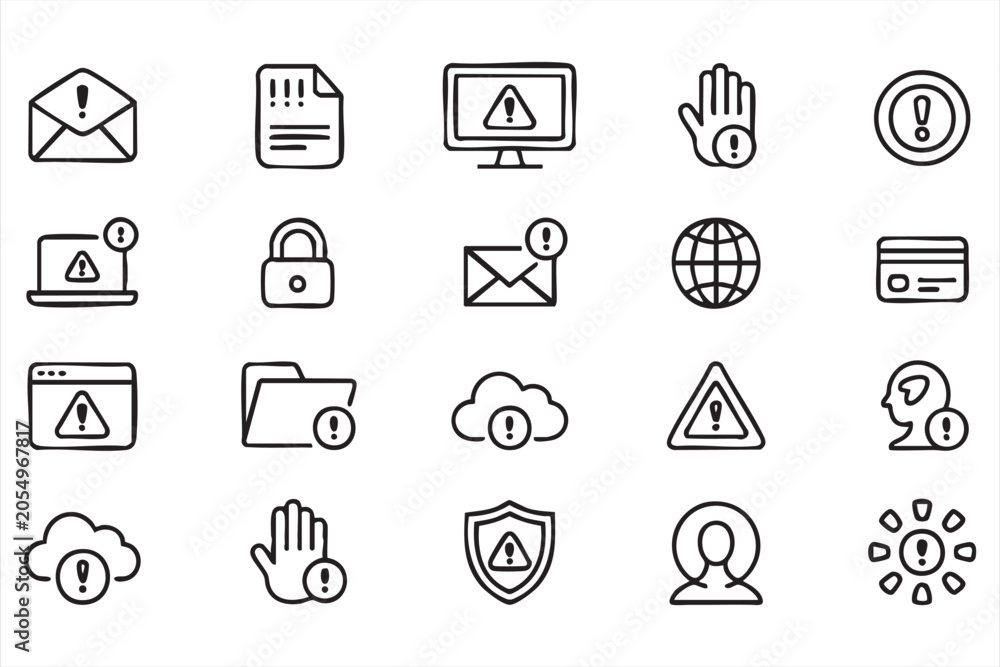 Fototapeta premium Security Threat Icon Collection for Privacy, Malware, and Fraud Protection