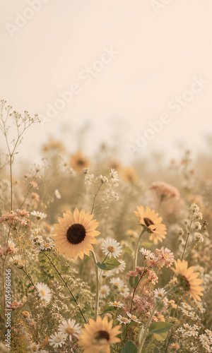 Dreamy Sunflower Meadow Phone Wallpaper in Warm Pastel Light