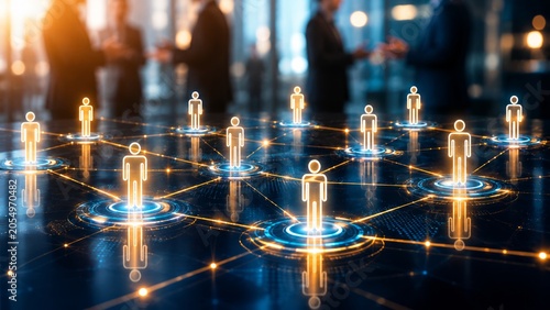 Digital Business Network with Connected People, Team Collaboration and Artificial Intelligence Concept