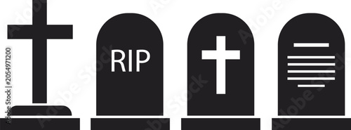 Set of four different tombstone icons isolated on white background