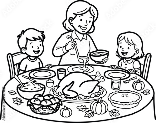 Happy family having a thanksgiving dinner together