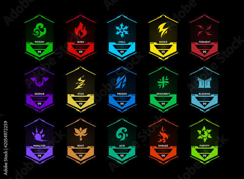 Foto Futuristic Status Effect Card Pack with Sci Fi RPG Ability Icons and Neon Game U