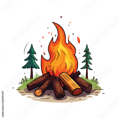 Cartoon campfire with burning logs and sparks.