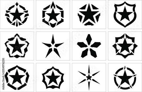 Black and white geometric star patterns, minimalist