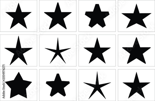 Black and white star arranged in a 3x4 grid pattern black stars white background