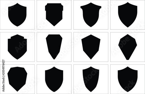 Black pentagon shapes arranged in a 3x4 grid pattern on a white background, geometric shape