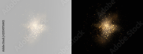 Foto Glowing golden glitter explosion, overlay gust gold