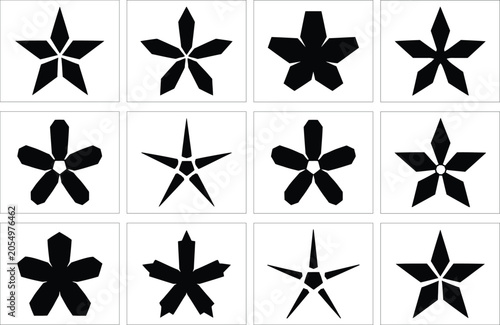Black star set on white background, minimalist black stars star minimalist geometric shapes