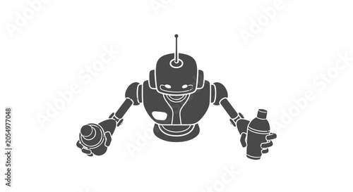 Black and White Robot Illustration.