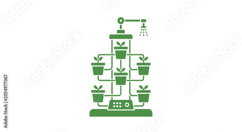 Green Hydroponic System with Potted Plants.