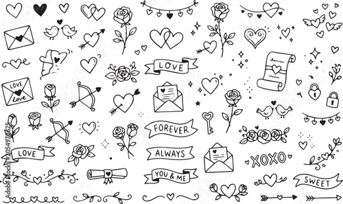 Konstfotografi Black and white line art love icons and symbols
