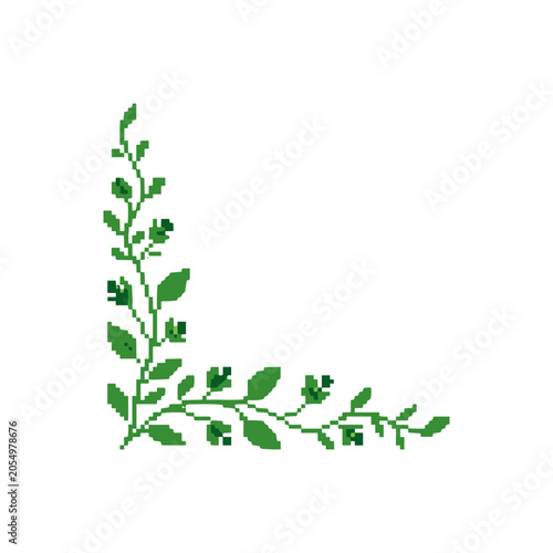 Pixelated Floral Vines Corner Border