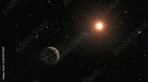 Exoplanet and Distant Star in Deep Space