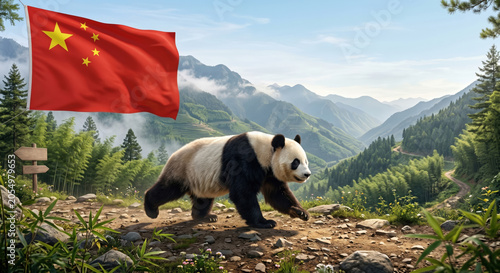 Panda in China's Mountain Landscape