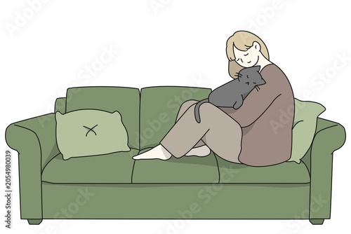 Cute Cat Comforting Person on Couch Therapy