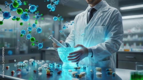 Scientist mixing futuristic compounds in lab