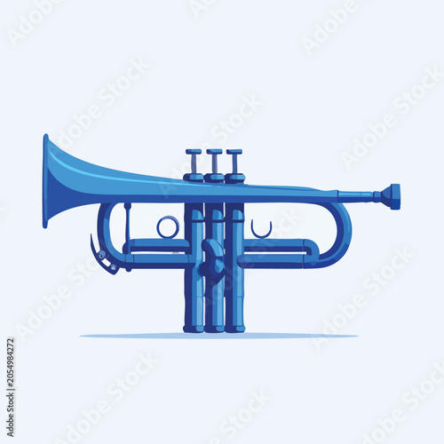 Stylized Blue Trumpet Musical Instrument Vector Illustration.