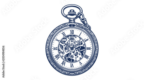 Bild auf Leinwand Vintage Pocket Watch Mechanism, Antique Timepiece, Steampunk Illustration