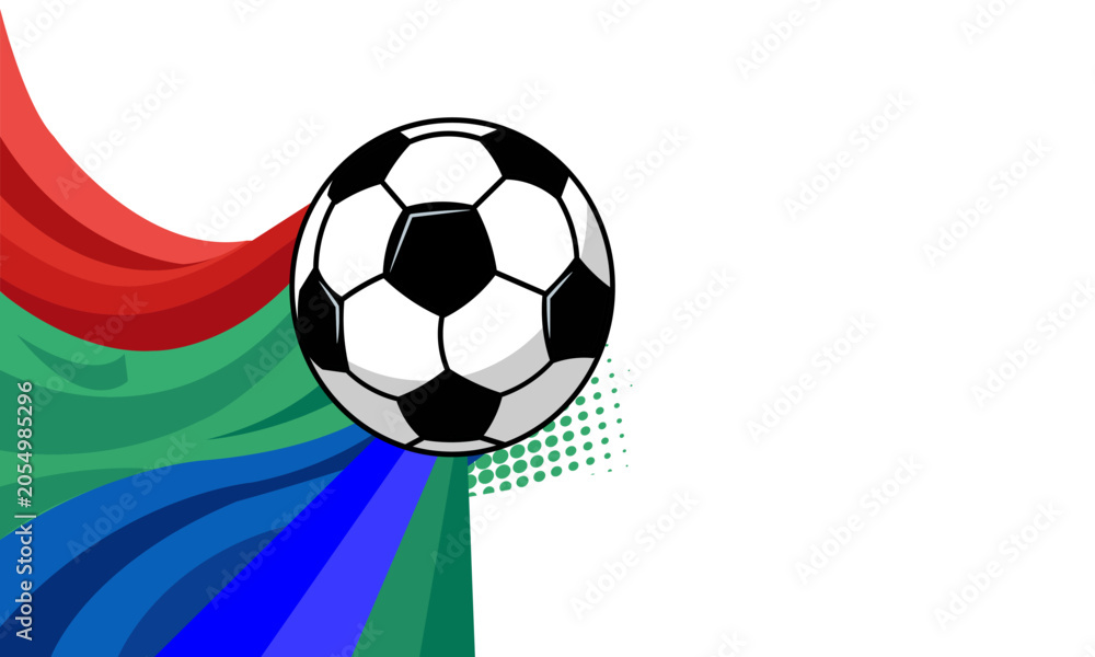 Naklejka premium Soccer world cup 2026 Ball with Colorful Dynamic Wave Background and Copy Space Sports Banner