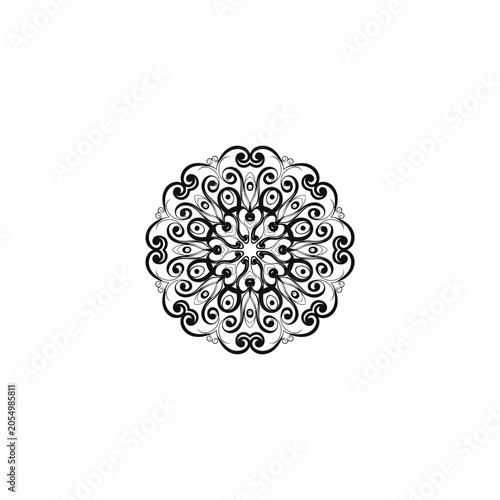 Intricate Black Mandala Circle Design with Elegant Scroll and Filigree Patterns, Symmetrical Floral Ornament for Zen Meditation, Yoga, Tattoo Art, and Decorative Background Illustration