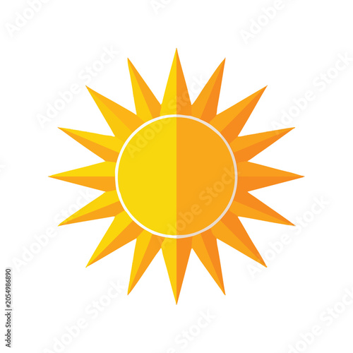Flat vector illustration of a bright yellow sun icon.