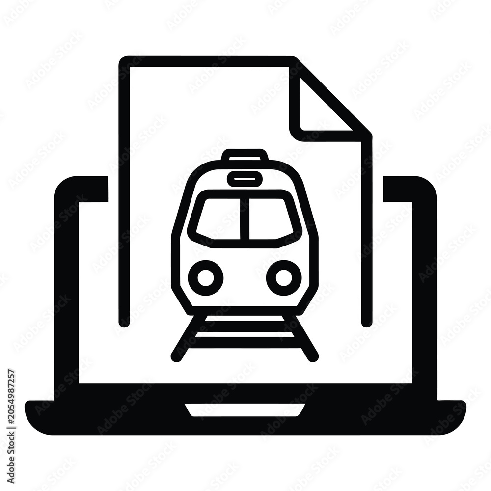 Fototapeta premium Laptop computer with a train document on the screen icon icon
