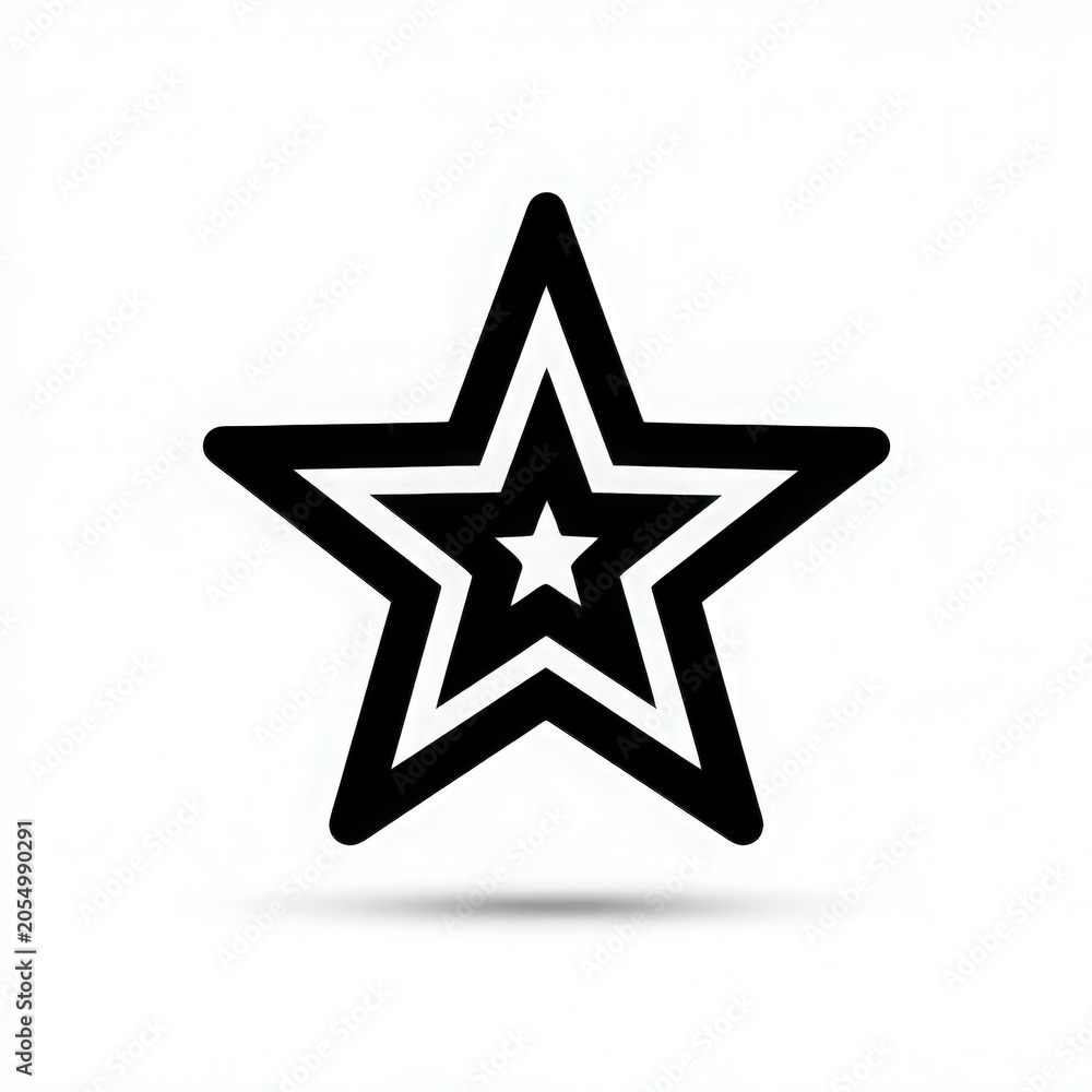 Obraz premium A stylized black and white star icon with a smaller star ed inside, creating a simple yet visually interesting graphic symbol for various design purposes.