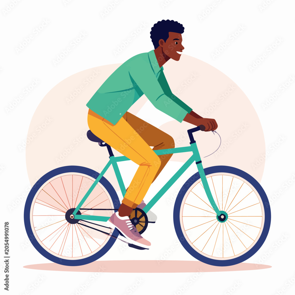 Naklejka premium Happy african american man riding bicycle illustration.