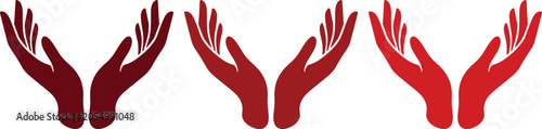 Fotografie Red cupped hands vector icon set, three pairs of open palms in varying shades of red, symbolizing care, giving, and support, ideal for charity and wellness designs