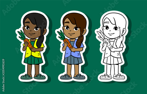 Girl Holding Carrot Illustration Set
