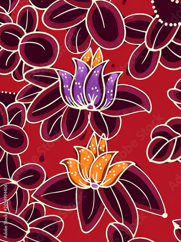 Crimson Lotus Bloom Batik Pattern