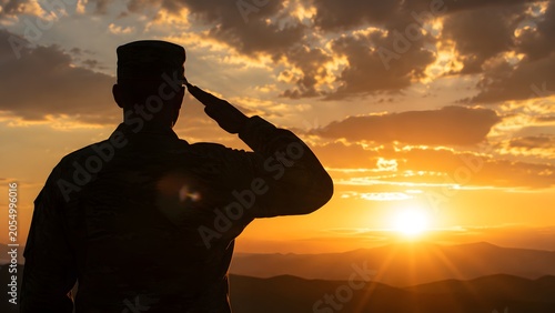Saluting Soldier Silhouette at Sunset – Honor and Service Concept