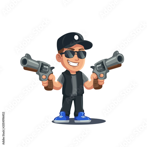 Photography Character with a guy in a cap with revolvers illustration for games or cartoons